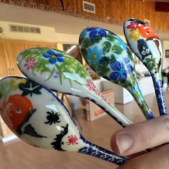 Polish Pottery Stoneware Set of four unikat sugar spoons NEW - Picture 3 of 3